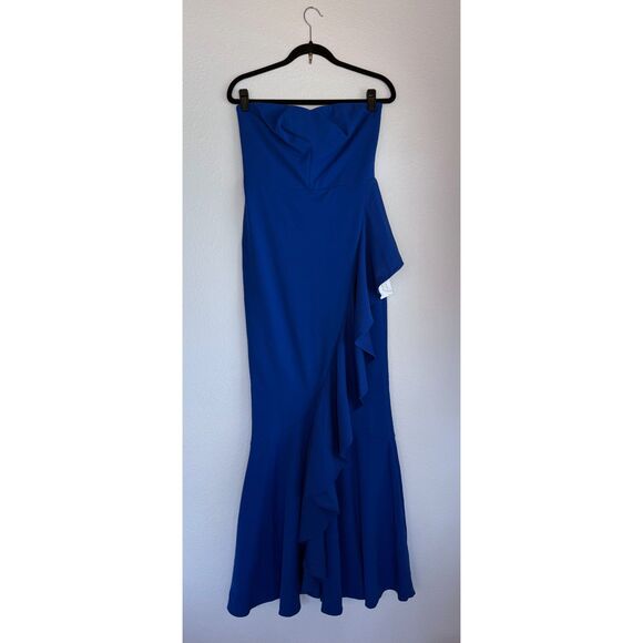 NWT Dress the Population Paris Ruffle Strappy or Strapless Gown in Electric Blue - Picture 6 of 14